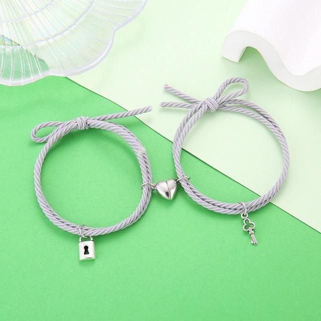 Magnetic Love Heart Attraction Couple Bracelets Distance Relationship Braid Rope Bracelet Magnet Matching Couples Mutual Attraction Couples Bracelets Matching Bracelets For Couples Magnetic Peach Heart Bracelet For Girlfriend