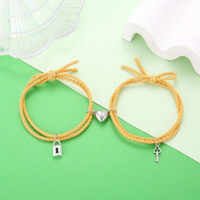 Magnetic Love Heart Attraction Couple Bracelets Distance Relationship Braid Rope Bracelet Magnet Matching Couples Mutual Attraction Couples Bracelets Matching Bracelets For Couples Magnetic Peach Heart Bracelet For Girlfriend