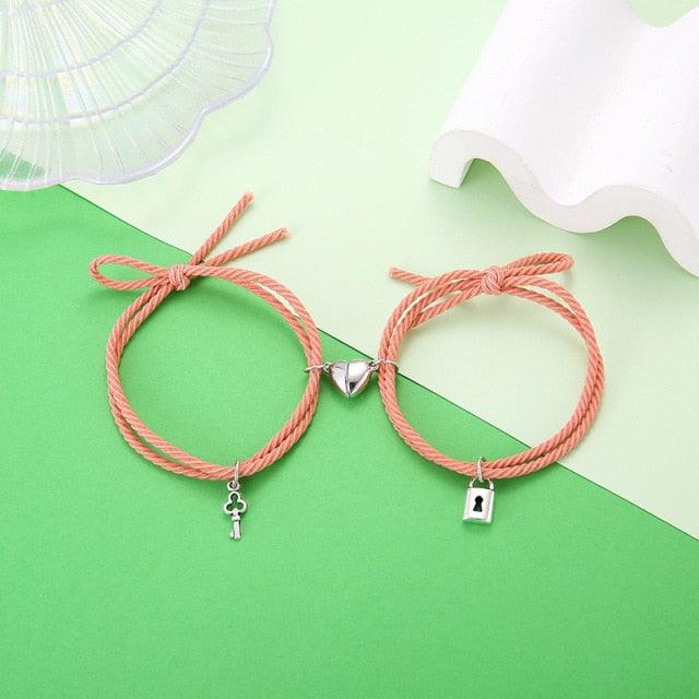 Magnetic Love Heart Attraction Couple Bracelets Distance Relationship Braid Rope Bracelet Magnet Matching Couples Mutual Attraction Couples Bracelets Matching Bracelets For Couples Magnetic Peach Heart Bracelet For Girlfriend