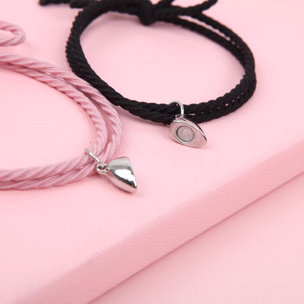 Magnetic Love Heart Attraction Couple Bracelets Distance Relationship Braid Rope Bracelet Magnet Matching Couples Mutual Attraction Couples Bracelets Matching Bracelets For Couples Magnetic Peach Heart Bracelet For Girlfriend