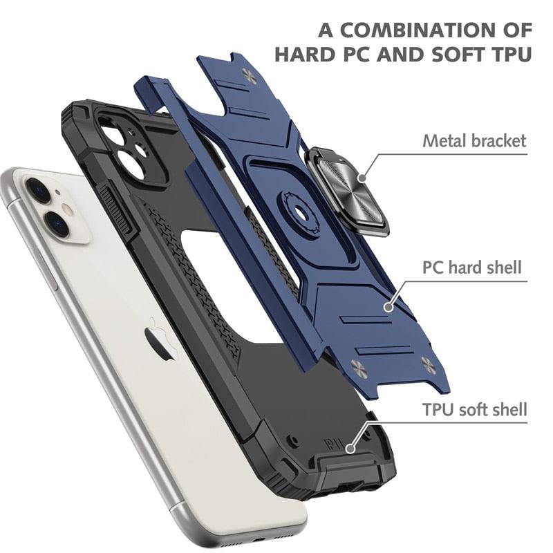 Magnetic Metal Ring Stand Holder Phone Case Cover For iPhone 11 12 13 14 Pro Max Xs XR X 8 7 6 6s Plus Rotating Ring Kickstand Fit Magnetic Car Mount Heavy Duty Dual Layer Shockproof Phone Case