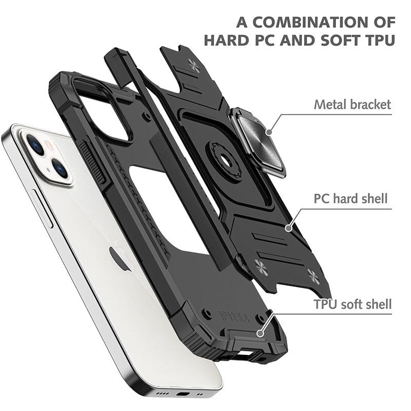 Magnetic Metal Ring Stand Holder Phone Case Cover For iPhone 11 12 13 14 Pro Max Xs XR X 8 7 6 6s Plus Rotating Ring Kickstand Fit Magnetic Car Mount Heavy Duty Dual Layer Shockproof Phone Case