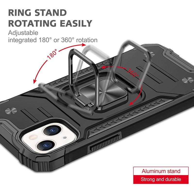 Magnetic Metal Ring Stand Holder Phone Case Cover For iPhone 11 12 13 14 Pro Max Xs XR X 8 7 6 6s Plus Rotating Ring Kickstand Fit Magnetic Car Mount Heavy Duty Dual Layer Shockproof Phone Case