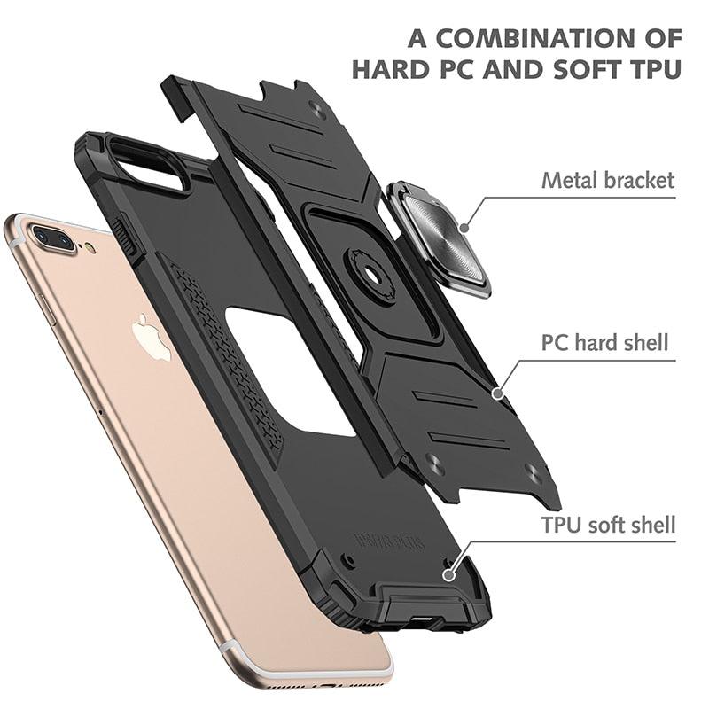 Magnetic Metal Ring Stand Holder Phone Case Cover For iPhone 11 12 13 14 Pro Max Xs XR X 8 7 6 6s Plus Rotating Ring Kickstand Fit Magnetic Car Mount Heavy Duty Dual Layer Shockproof Phone Case