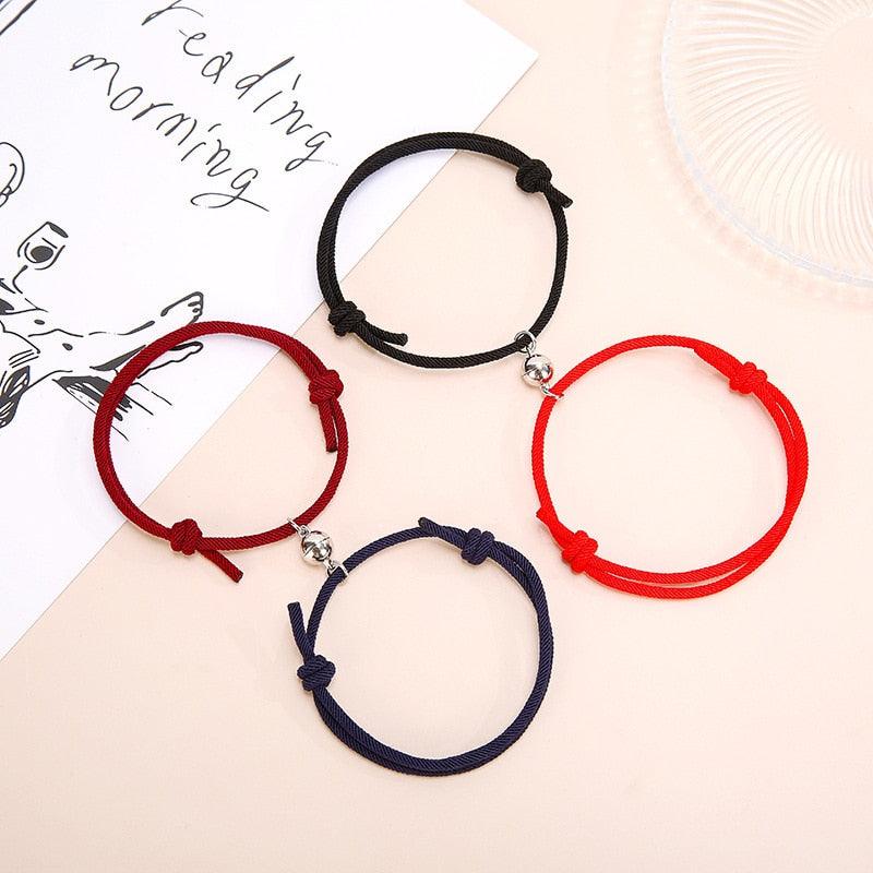 Magnetic Simple Matching Bracelets For Couples Silver Alloy Magnet Charm Adjustable Trendy Red Rope Couples Bracelets Vows Of Eternal Love Adjustable Jewelry Gifts Set