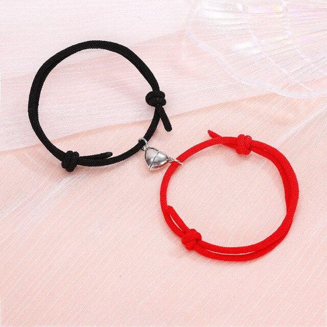 Magnetic Simple Matching Bracelets For Couples Silver Alloy Magnet Charm Adjustable Trendy Red Rope Couples Bracelets Vows Of Eternal Love Adjustable Jewelry Gifts Set