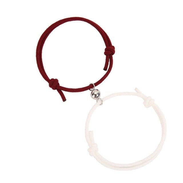 Magnetic Simple Matching Bracelets For Couples Silver Alloy Magnet Charm Adjustable Trendy Red Rope Couples Bracelets Vows Of Eternal Love Adjustable Jewelry Gifts Set