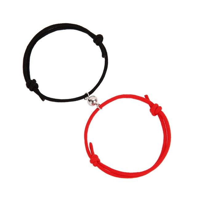 Magnetic Simple Matching Bracelets For Couples Silver Alloy Magnet Charm Adjustable Trendy Red Rope Couples Bracelets Vows Of Eternal Love Adjustable Jewelry Gifts Set