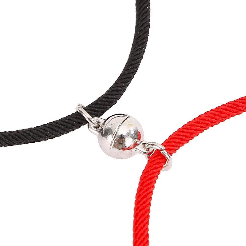 Magnetic Simple Matching Bracelets For Couples Silver Alloy Magnet Charm Adjustable Trendy Red Rope Couples Bracelets Vows Of Eternal Love Adjustable Jewelry Gifts Set