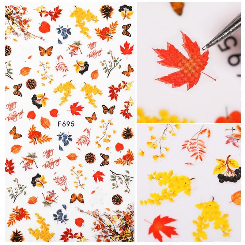 Maple Leaves 3D Nail Stickers Fall Leaf Flowers Line Sliders For Nails Self Adhesive Stickers Autumn Manicuring Decals Transfer Nail Decals Sticker For Pretty Girl Self-Adhesive Nail Decals Designer Nail Stickers for Acrylic