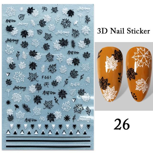 Maple Leaves 3D Nail Stickers Fall Leaf Flowers Line Sliders For Nails Self Adhesive Stickers Autumn Manicuring Decals Transfer Nail Decals Sticker For Pretty Girl Self-Adhesive Nail Decals Designer Nail Stickers for Acrylic