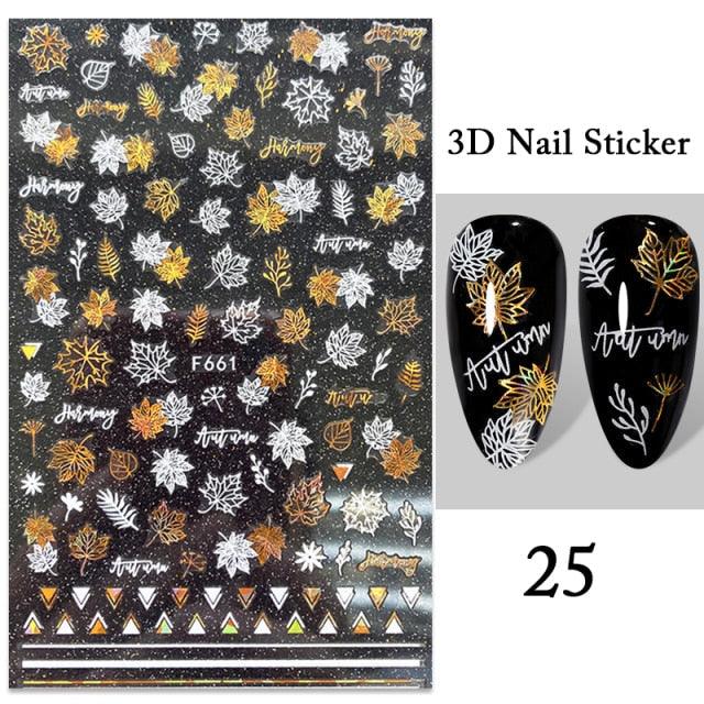 Maple Leaves 3D Nail Stickers Fall Leaf Flowers Line Sliders For Nails Self Adhesive Stickers Autumn Manicuring Decals Transfer Nail Decals Sticker For Pretty Girl Self-Adhesive Nail Decals Designer Nail Stickers for Acrylic