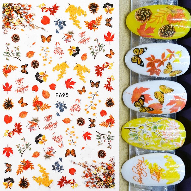 Maple Leaves 3D Nail Stickers Fall Leaf Flowers Line Sliders For Nails Self Adhesive Stickers Autumn Manicuring Decals Transfer Nail Decals Sticker For Pretty Girl Self-Adhesive Nail Decals Designer Nail Stickers for Acrylic