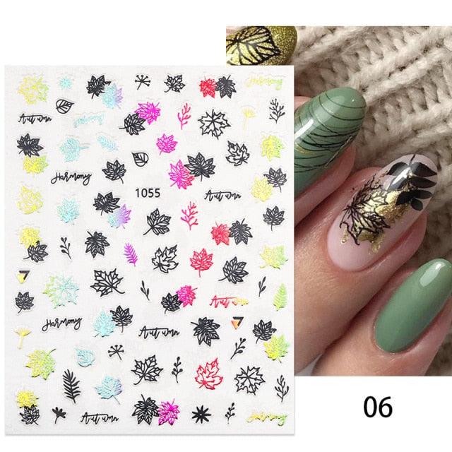 Maple Leaves 3D Nail Stickers Fall Leaf Flowers Line Sliders For Nails Self Adhesive Stickers Autumn Manicuring Decals Transfer Nail Decals Sticker For Pretty Girl Self-Adhesive Nail Decals Designer Nail Stickers for Acrylic