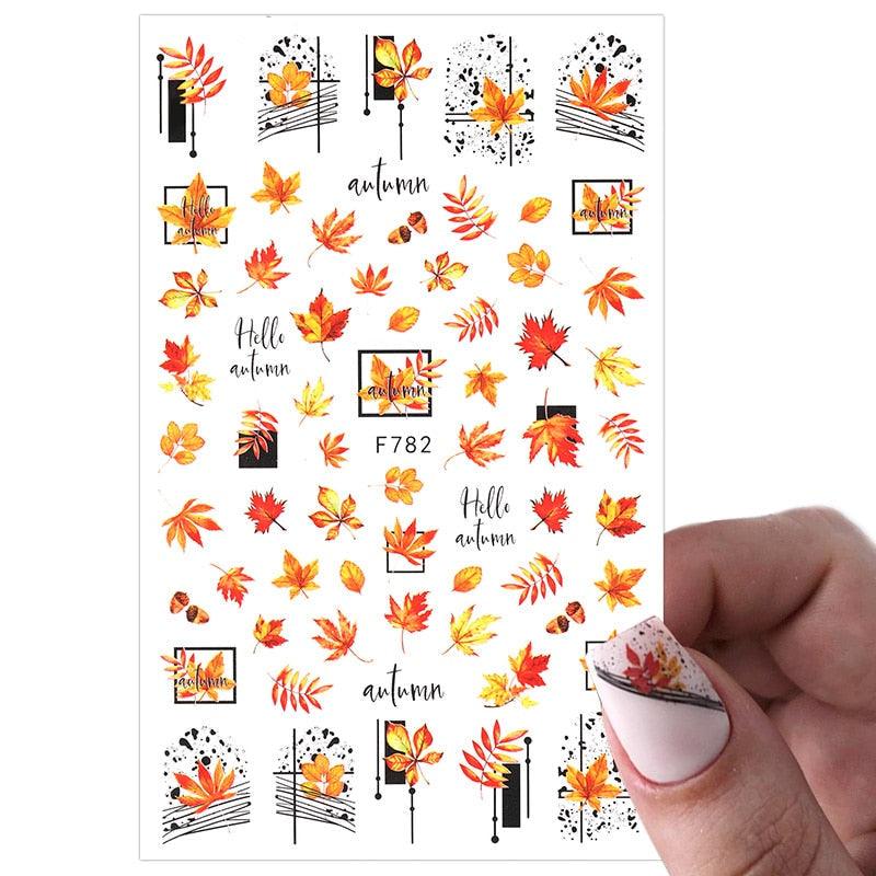 Maple Leaves 3D Nail Stickers Fall Leaf Flowers Line Sliders For Nails Self Adhesive Stickers Autumn Manicuring Decals Transfer Nail Decals Sticker For Pretty Girl Self-Adhesive Nail Decals Designer Nail Stickers for Acrylic