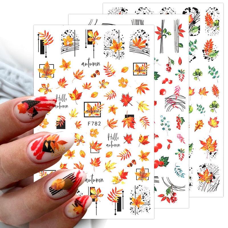 Maple Leaves 3D Nail Stickers Fall Leaf Flowers Line Sliders For Nails Self Adhesive Stickers Autumn Manicuring Decals Transfer Nail Decals Sticker For Pretty Girl Self-Adhesive Nail Decals Designer Nail Stickers for Acrylic