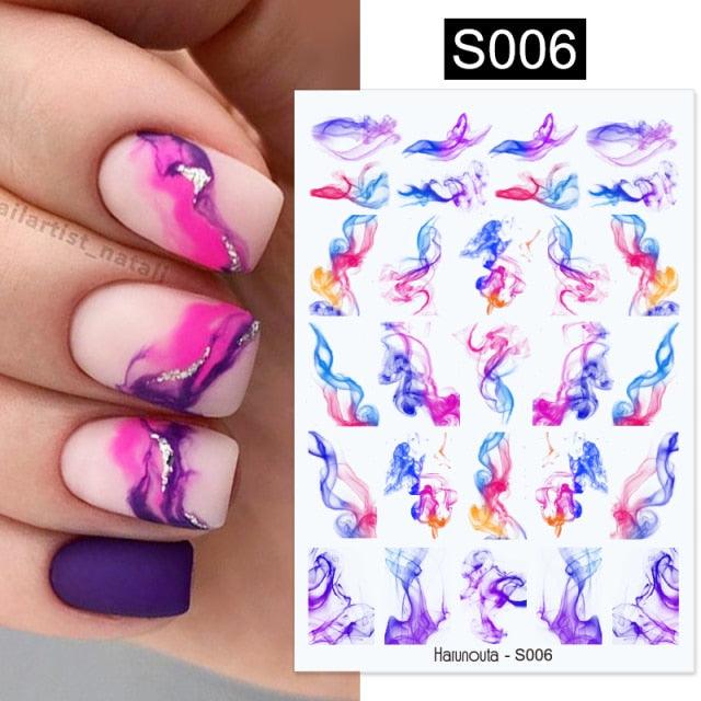 Marble Blooming 3D Nail Sticker Decals Flower Leaves Transfer Water Sliders Abstract Geometric Lines Nail Watermark Decals iridescent Decoration Nail Self-Adhesive Decals Nail Stickers Water Transfer Fresh Nail Decals for Nail Art Butterfly Palm