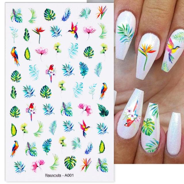 Marble Blooming 3D Nail Sticker Decals Flower Leaves Transfer Water Sliders Abstract Geometric Lines Nail Watermark Decals iridescent Decoration Nail Self-Adhesive Decals Nail Stickers Water Transfer Fresh Nail Decals for Nail Art Butterfly Palm