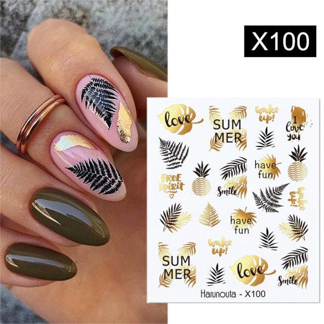 Marble Blooming 3D Nail Sticker Decals Flower Leaves Transfer Water Sliders Abstract Geometric Lines Nail Watermark Decals iridescent Decoration Nail Self-Adhesive Decals Nail Stickers Water Transfer Fresh Nail Decals for Nail Art Butterfly Palm