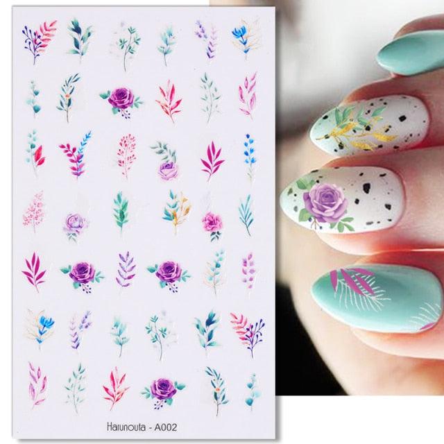 Marble Blooming 3D Nail Sticker Decals Flower Leaves Transfer Water Sliders Abstract Geometric Lines Nail Watermark Decals iridescent Decoration Nail Self-Adhesive Decals Nail Stickers Water Transfer Fresh Nail Decals for Nail Art Butterfly Palm