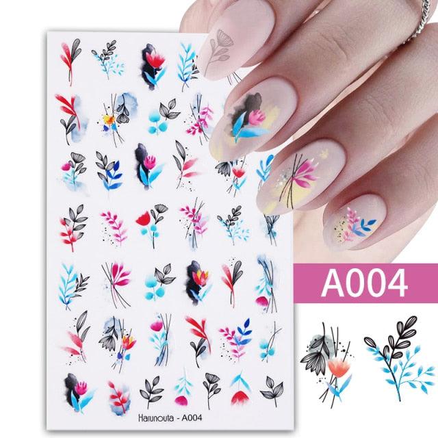 Marble Blooming 3D Nail Sticker Decals Flower Leaves Transfer Water Sliders Abstract Geometric Lines Nail Watermark Decals iridescent Decoration Nail Self-Adhesive Decals Nail Stickers Water Transfer Fresh Nail Decals for Nail Art Butterfly Palm