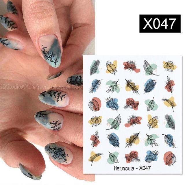 Marble Blooming 3D Nail Sticker Decals Flower Leaves Transfer Water Sliders Abstract Geometric Lines Nail Watermark Decals iridescent Decoration Nail Self-Adhesive Decals Nail Stickers Water Transfer Fresh Nail Decals for Nail Art Butterfly Palm