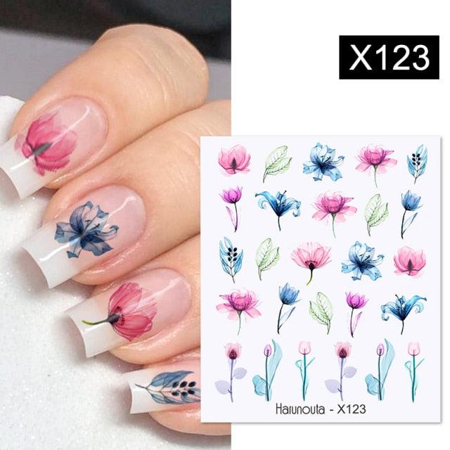 Marble Blooming 3D Nail Sticker Decals Flower Leaves Transfer Water Sliders Abstract Geometric Lines Nail Watermark Decals iridescent Decoration Nail Self-Adhesive Decals Nail Stickers Water Transfer Fresh Nail Decals for Nail Art Butterfly Palm