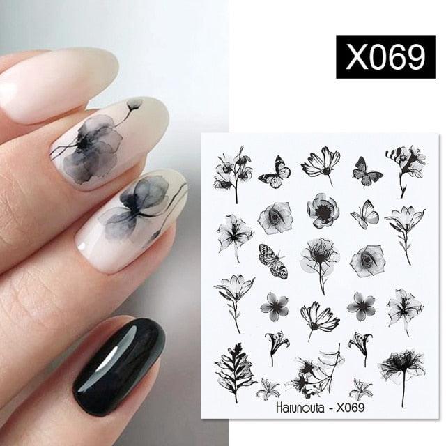 Marble Blooming 3D Nail Sticker Decals Flower Leaves Transfer Water Sliders Abstract Geometric Lines Nail Watermark Decals iridescent Decoration Nail Self-Adhesive Decals Nail Stickers Water Transfer Fresh Nail Decals for Nail Art Butterfly Palm