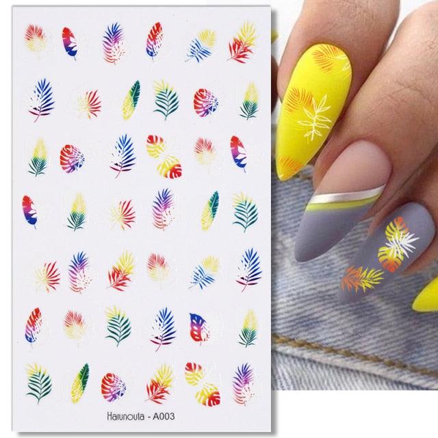 Marble Blooming 3D Nail Sticker Decals Flower Leaves Transfer Water Sliders Abstract Geometric Lines Nail Watermark Decals iridescent Decoration Nail Self-Adhesive Decals Nail Stickers Water Transfer Fresh Nail Decals for Nail Art Butterfly Palm