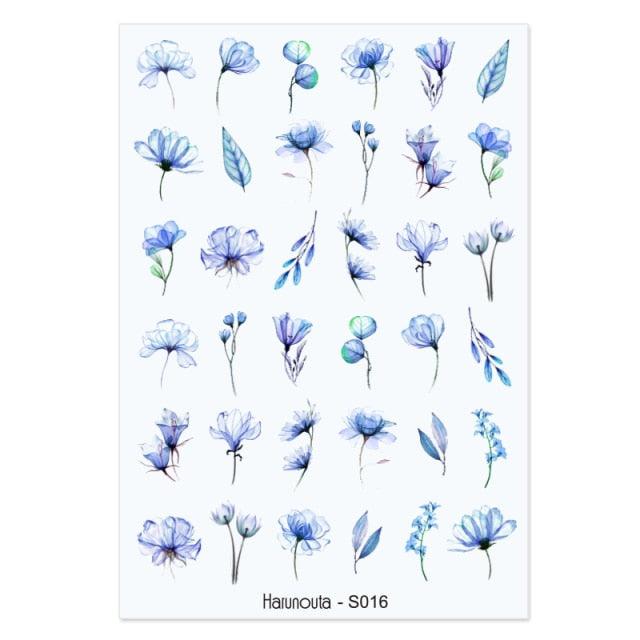 Marble Blooming 3D Nail Sticker Decals Flower Leaves Transfer Water Sliders Abstract Geometric Lines Nail Watermark Decals iridescent Decoration Nail Self-Adhesive Decals Nail Stickers Water Transfer Fresh Nail Decals for Nail Art Butterfly Palm