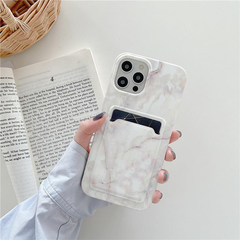 Marble Card Holder Flower Leopard Print Phone Case For iPhone 11 12 13 Pro Max Wallet Soft Silicone Cover Silicone Grey White Shiny Slim Soft Scratch Resistant Case