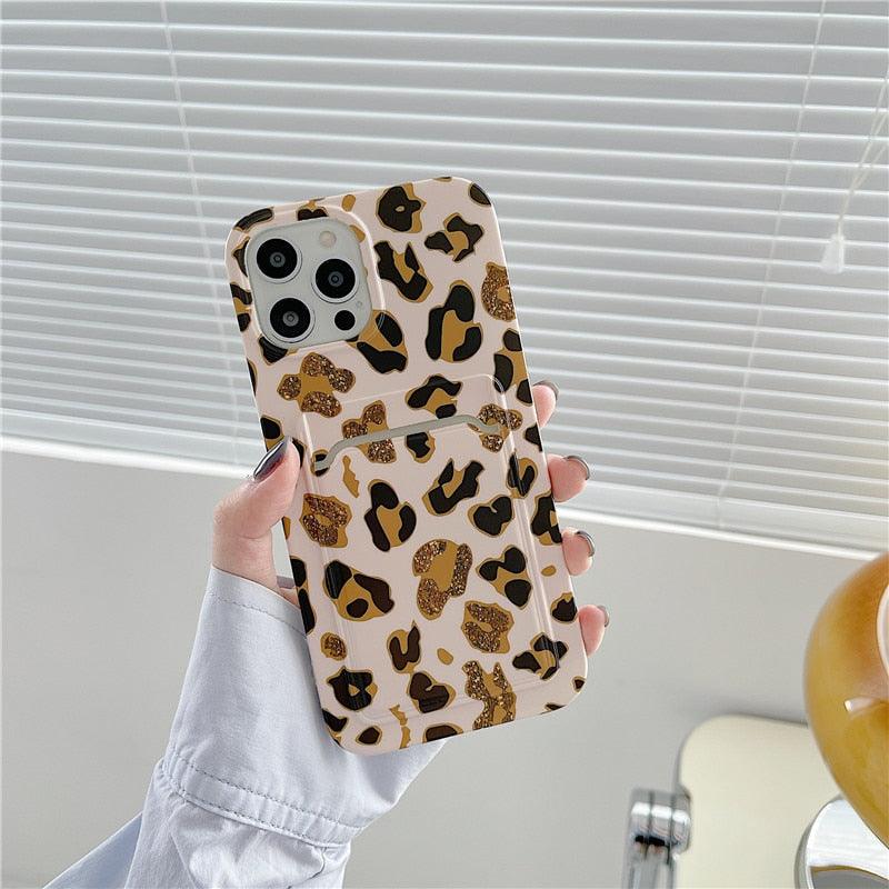 Marble Card Holder Flower Leopard Print Phone Case For iPhone 11 12 13 Pro Max Wallet Soft Silicone Cover Silicone Grey White Shiny Slim Soft Scratch Resistant Case