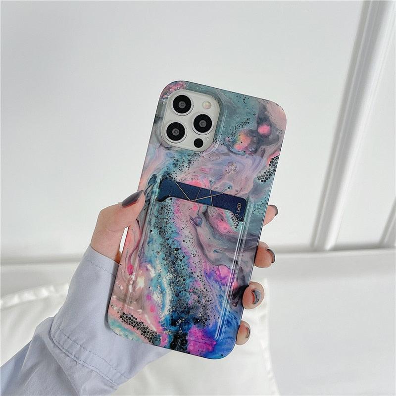 Marble Card Holder Flower Leopard Print Phone Case For iPhone 11 12 13 Pro Max Wallet Soft Silicone Cover Silicone Grey White Shiny Slim Soft Scratch Resistant Case