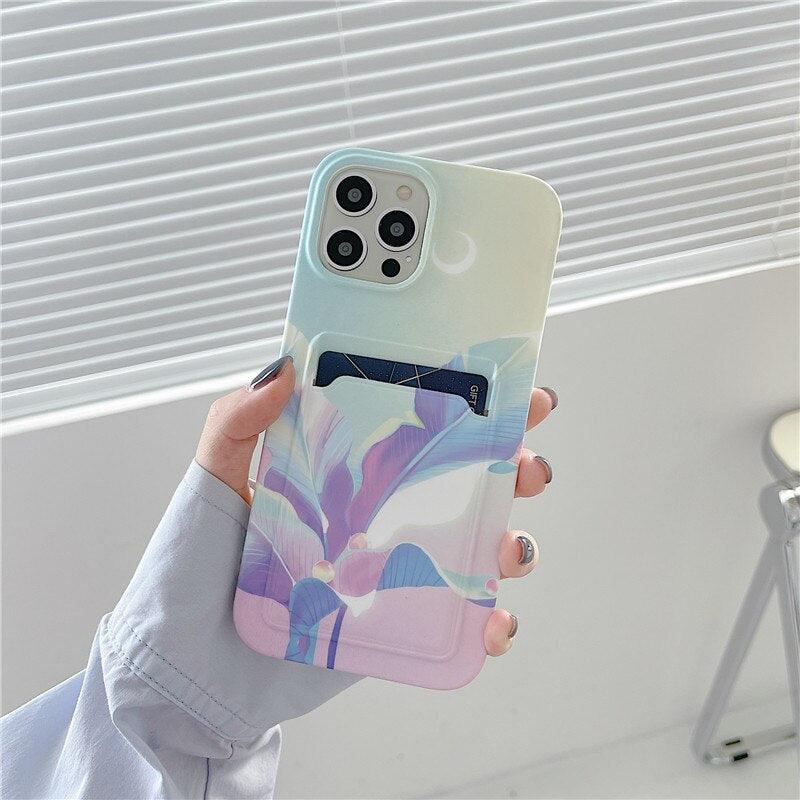 Marble Card Holder Flower Leopard Print Phone Case For iPhone 11 12 13 Pro Max Wallet Soft Silicone Cover Silicone Grey White Shiny Slim Soft Scratch Resistant Case