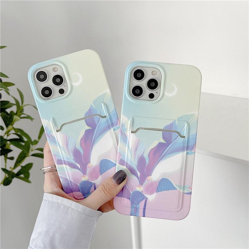 Marble Card Holder Flower Leopard Print Phone Case For iPhone 11 12 13 Pro Max Wallet Soft Silicone Cover Silicone Grey White Shiny Slim Soft Scratch Resistant Case