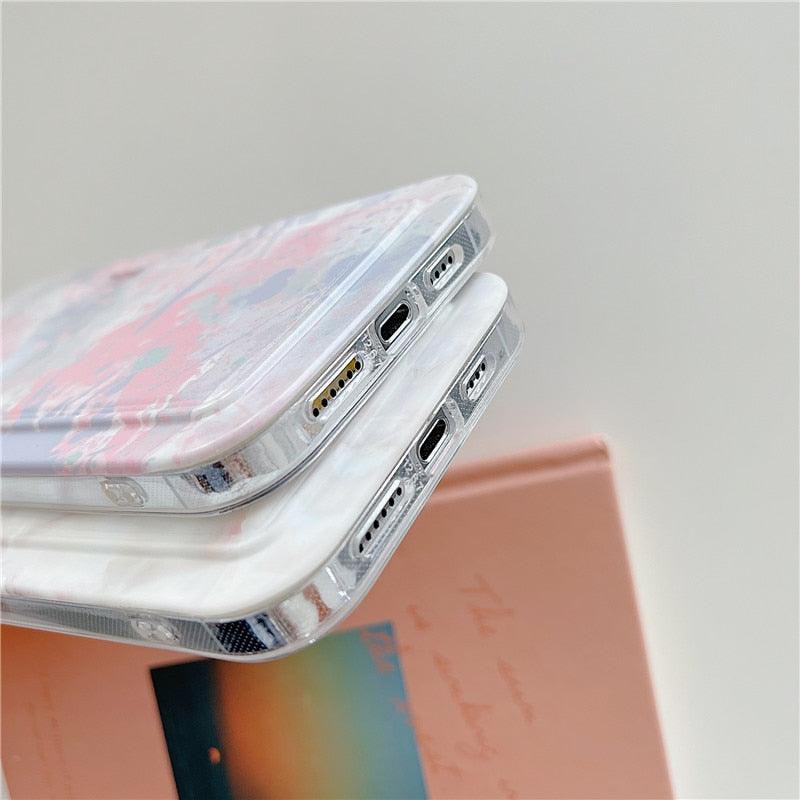 Marble Card Holder Flower Leopard Print Phone Case For iPhone 11 12 13 Pro Max Wallet Soft Silicone Cover Silicone Grey White Shiny Slim Soft Scratch Resistant Case