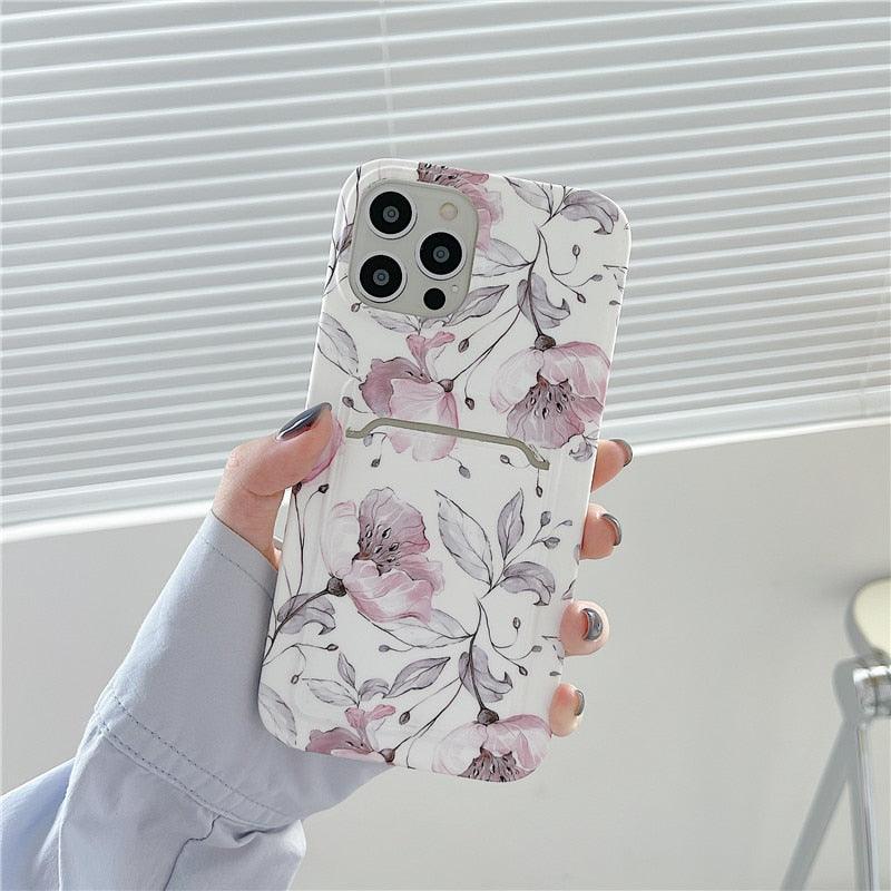 Marble Card Holder Flower Leopard Print Phone Case For iPhone 11 12 13 Pro Max Wallet Soft Silicone Cover Silicone Grey White Shiny Slim Soft Scratch Resistant Case