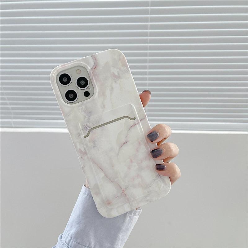 Marble Card Holder Flower Leopard Print Phone Case For iPhone 11 12 13 Pro Max Wallet Soft Silicone Cover Silicone Grey White Shiny Slim Soft Scratch Resistant Case