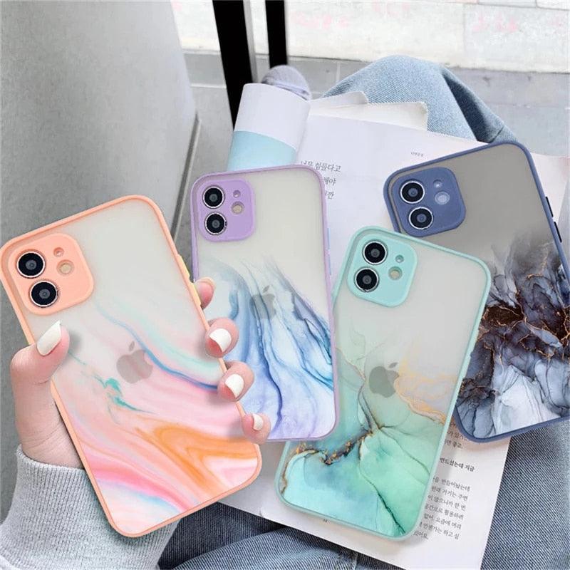 Marble Pattern Aesthetic Silicone Ultra Thin Scratch-Resistant Shockproof Mobile Phone Case For iPhone 11 Case Stylish Soft Camera Protective Cover For iPhone 12 Pro Max Mini XR XS Max X 7 8 Plus Case