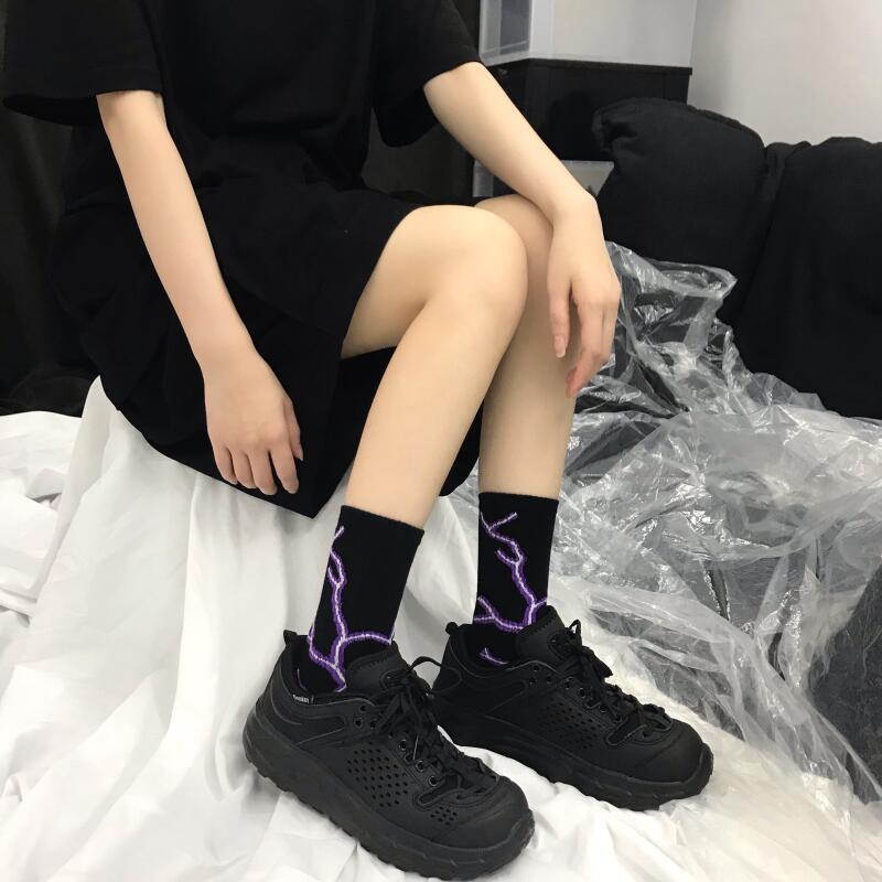 Marble Print New Style Harajuku Skateboard Long Socks Creative Fun Lightning Hip Hop Style Socks Streetwear Casual Cotton Socks Unisex Street Couple Socks For Men And Women