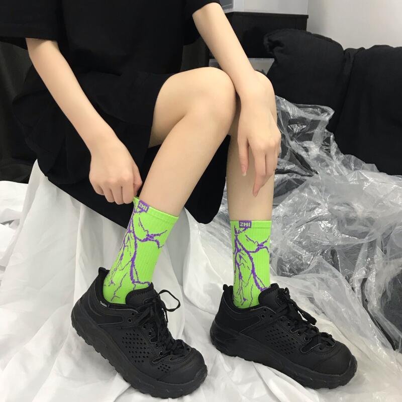 Marble Print New Style Harajuku Skateboard Long Socks Creative Fun Lightning Hip Hop Style Socks Streetwear Casual Cotton Socks Unisex Street Couple Socks For Men And Women