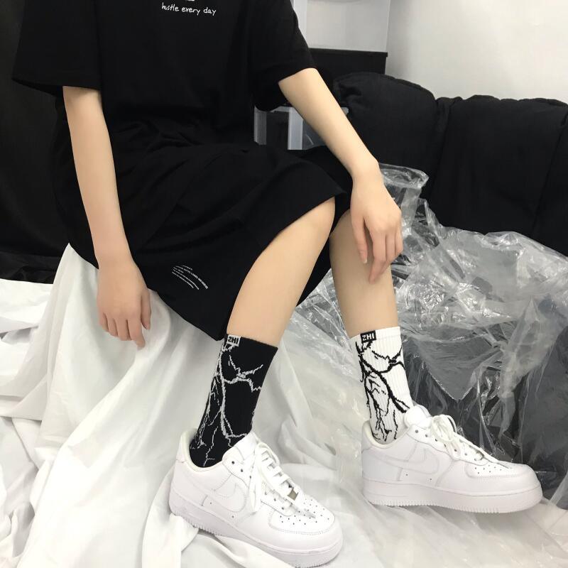 Marble Print New Style Harajuku Skateboard Long Socks Creative Fun Lightning Hip Hop Style Socks Streetwear Casual Cotton Socks Unisex Street Couple Socks For Men And Women