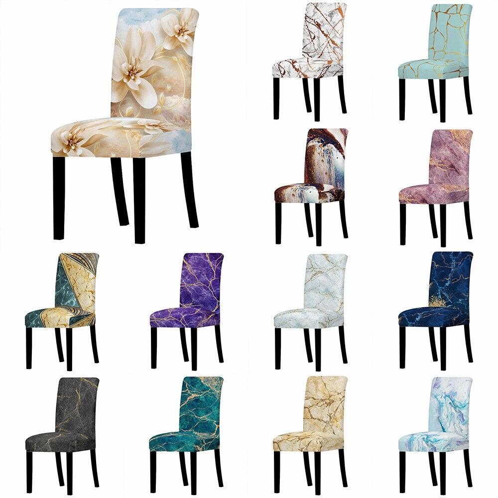 Marble Stretch Chair Cover For Dining Room Anti-Dirty Elastic Seat Cover Removable Slipcover For Banquet Wedding Party Glitter Crackle Chair Covers for Dining Room/Kitchen/Hotel/Ceremony, White Marble Soft Stretch Chair Protectors Removable Washable Slipc