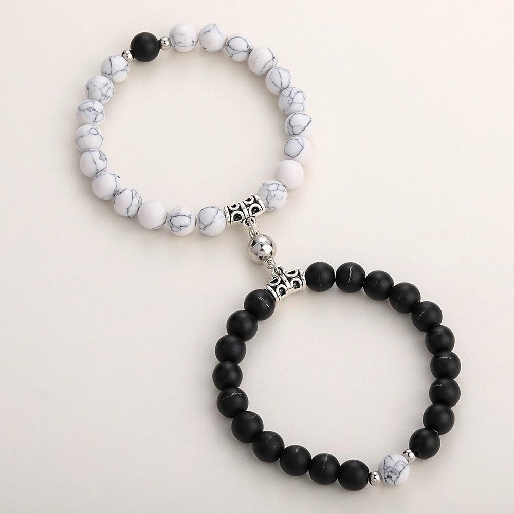 Matching Couple Charm Beads Couple Bracelets Natural Rock Stone Magnet Attractive Symbol Wristlets Women Men Beaded Matching Connect Bracelets For Him And Her Couple Valentine’s Day Best Friend