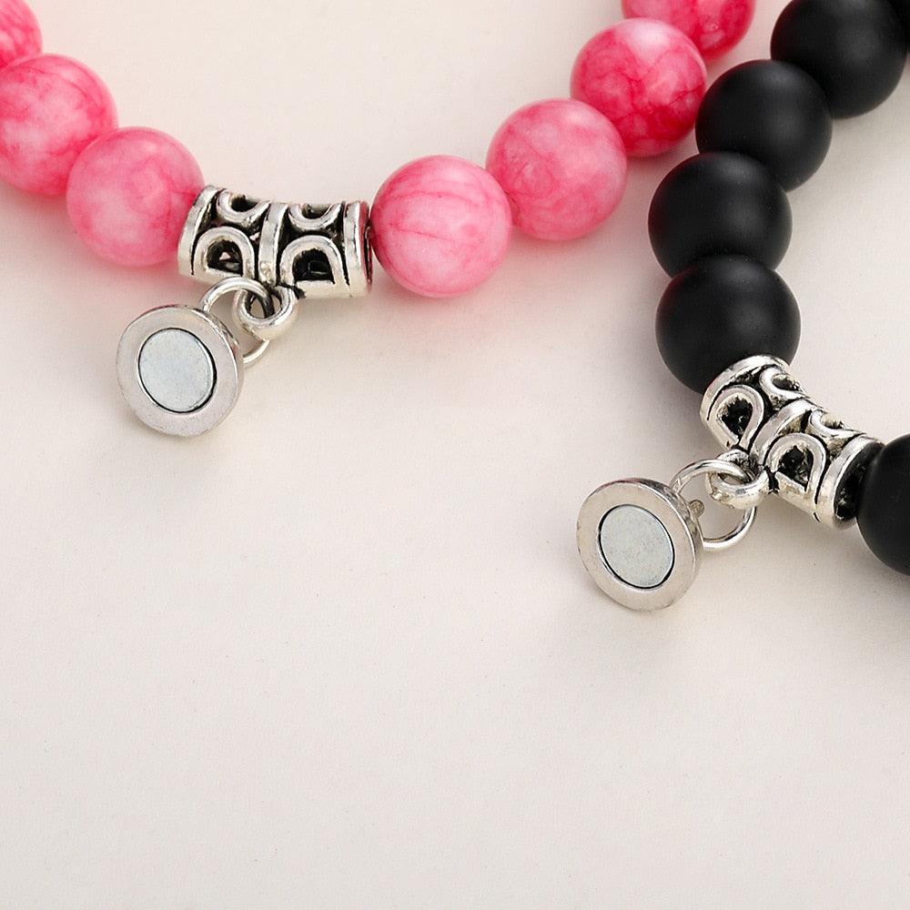 Matching Couple Charm Beads Couple Bracelets Natural Rock Stone Magnet Attractive Symbol Wristlets Women Men Beaded Matching Connect Bracelets For Him And Her Couple Valentine’s Day Best Friend