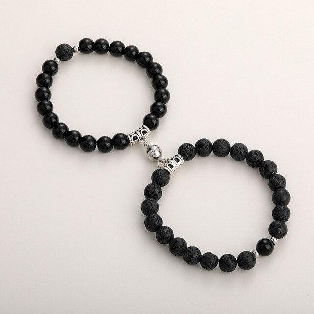 Matching Couple Charm Beads Couple Bracelets Natural Rock Stone Magnet Attractive Symbol Wristlets Women Men Beaded Matching Connect Bracelets For Him And Her Couple Valentine’s Day Best Friend