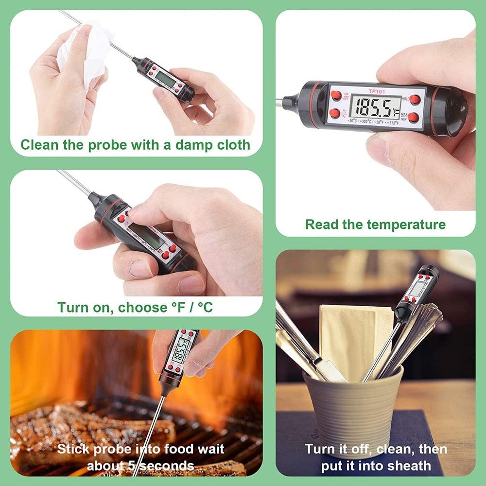 Meat Digital Cooking Food Kitchen BBQ Thermometer Digital Candy Candle Thermometer Cooking Kitchen BBQ Grill Thermometer Probe Instant Read Thermometer for Liquids Pork Milk Water Milk Oil Liquid Oven Digital Temperature Sensor Meter Thermocouple