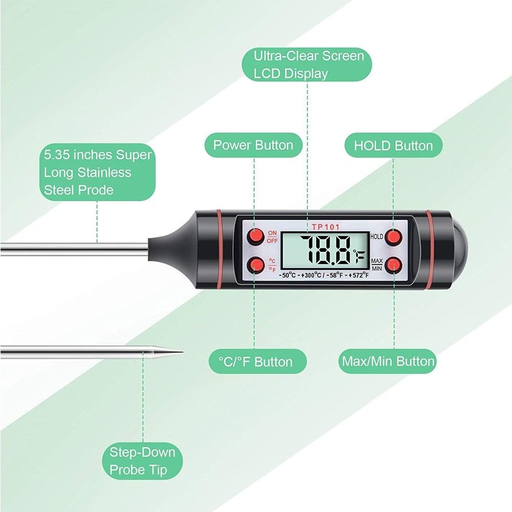 Meat Digital Cooking Food Kitchen BBQ Thermometer Digital Candy Candle Thermometer Cooking Kitchen BBQ Grill Thermometer Probe Instant Read Thermometer for Liquids Pork Milk Water Milk Oil Liquid Oven Digital Temperature Sensor Meter Thermocouple