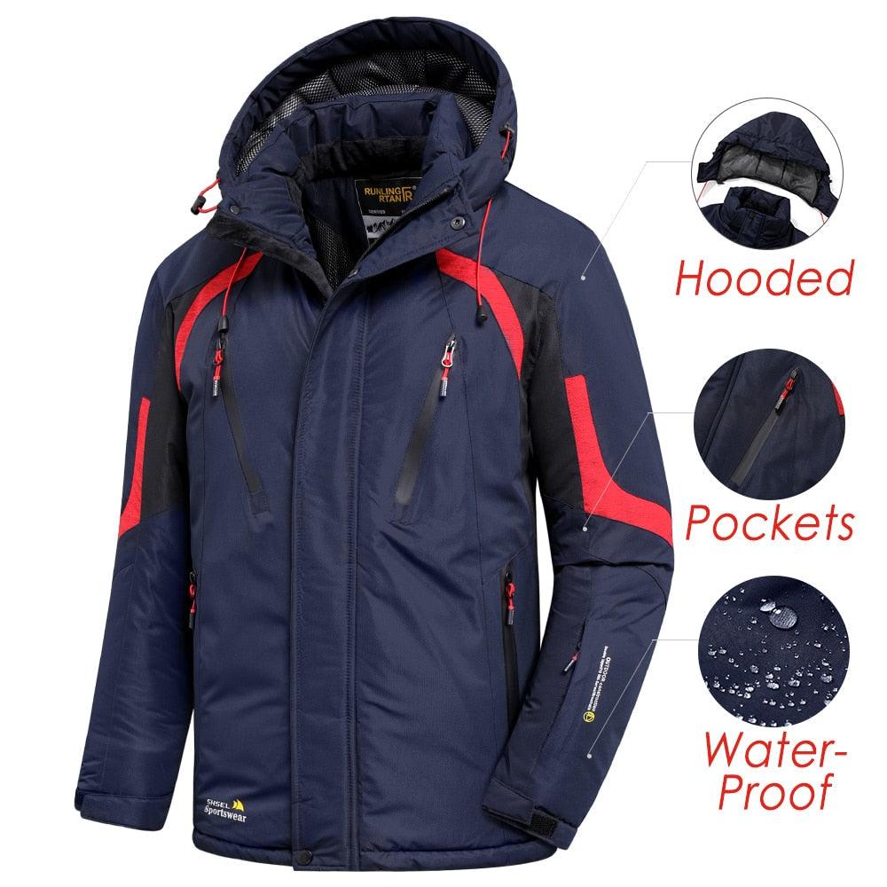 Men Blue Winter Outdoor Jacket New Ski Snow Warm Jacket Coat New Design Stylish Men's Breathable Jacket Comfortable Casual Hooded Waterproof Thick Fleece Jackets For Men Detachable Hood Jacket