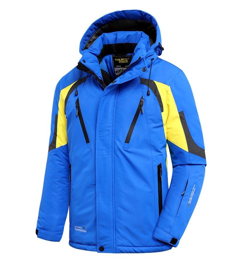 Men Blue Winter Outdoor Jacket New Ski Snow Warm Jacket Coat New Design Stylish Men's Breathable Jacket Comfortable Casual Hooded Waterproof Thick Fleece Jackets For Men Detachable Hood Jacket